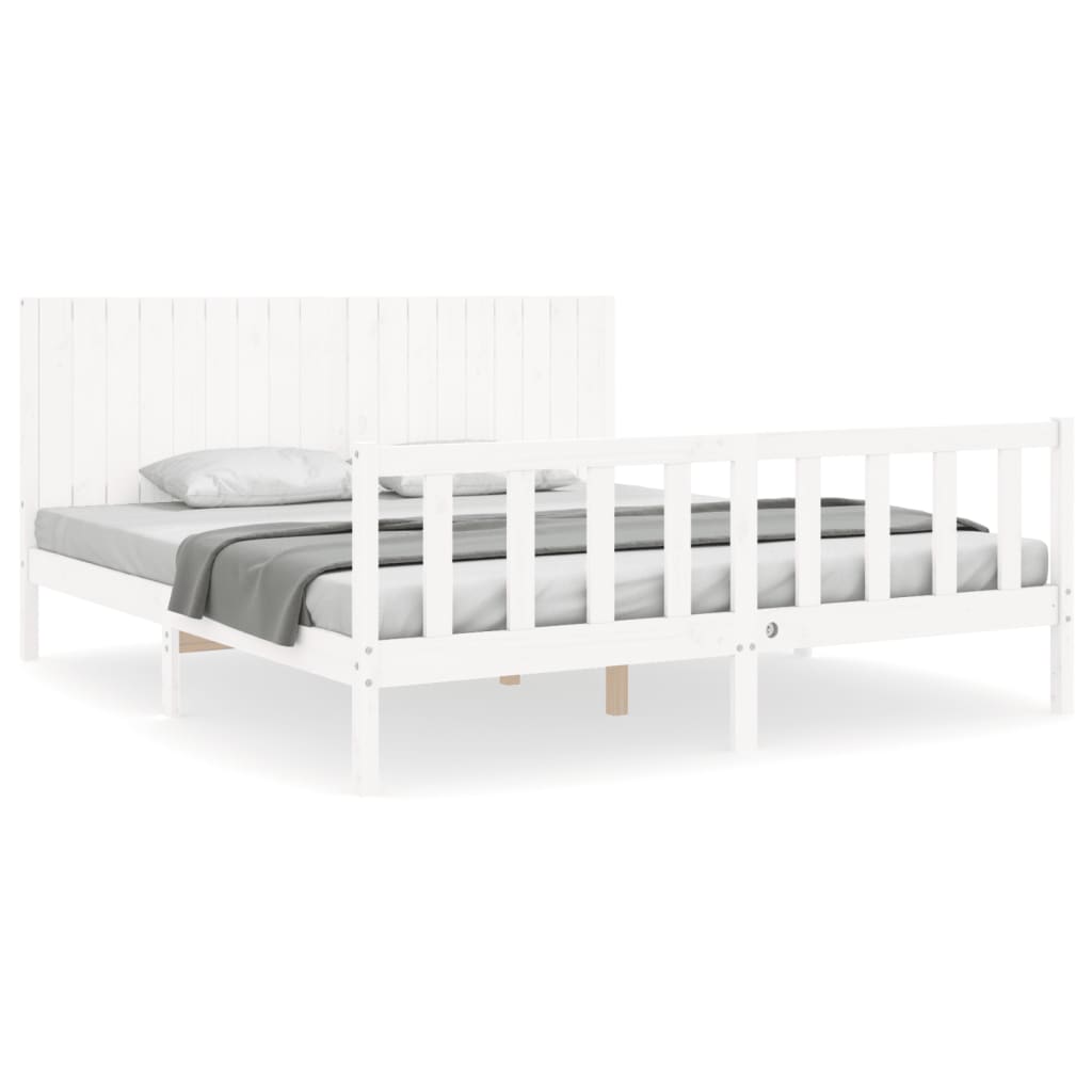 Cadre de lit sans matelas blanc bois massif de pin