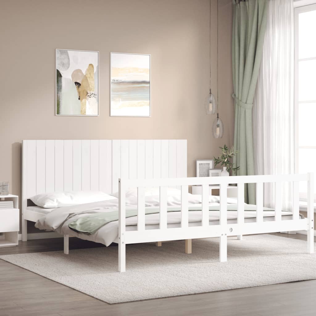 Cadre de lit sans matelas blanc bois massif de pin