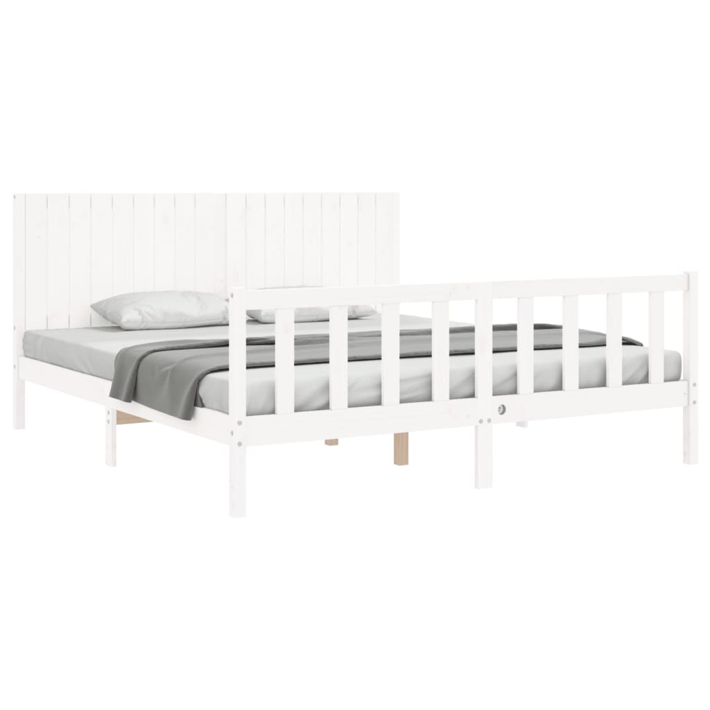 Cadre de lit sans matelas blanc bois massif de pin