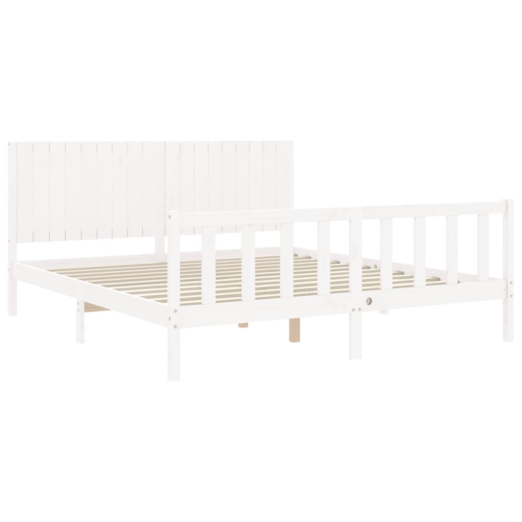 Cadre de lit sans matelas blanc bois massif de pin