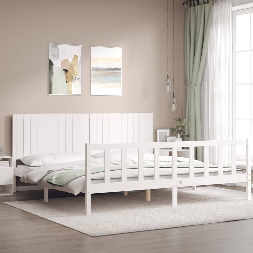 Cadre de lit sans matelas blanc 200x200 cm bois massif de pin