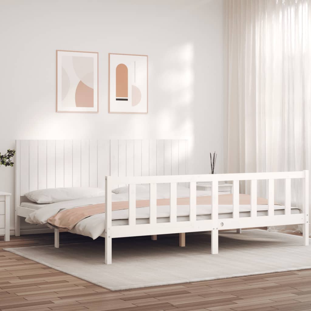 Cadre de lit sans matelas blanc 200x200 cm bois massif de pin