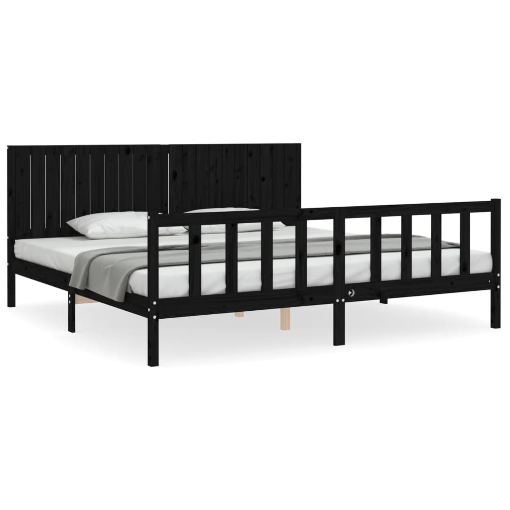 Cadre de lit sans matelas noir 200x200 cm bois massif de pin