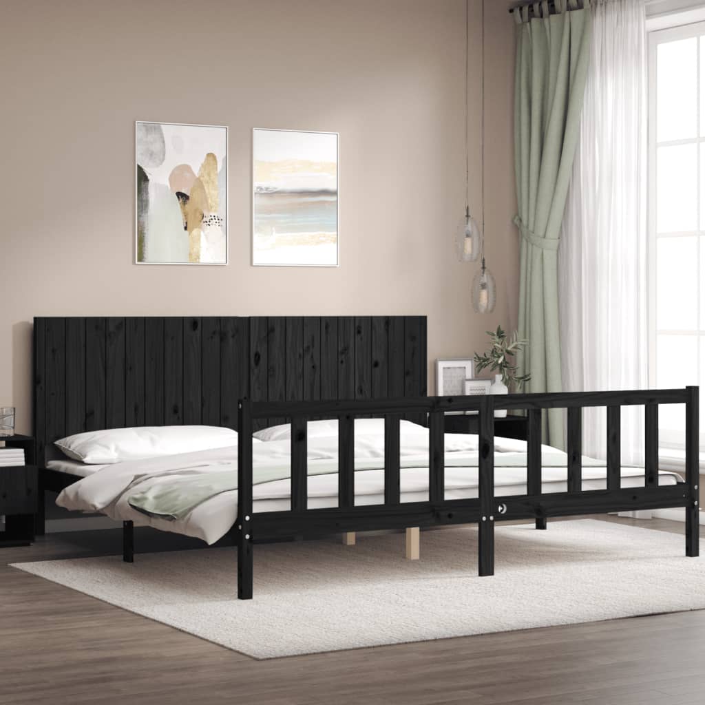 Cadre de lit sans matelas noir 200x200 cm bois massif de pin