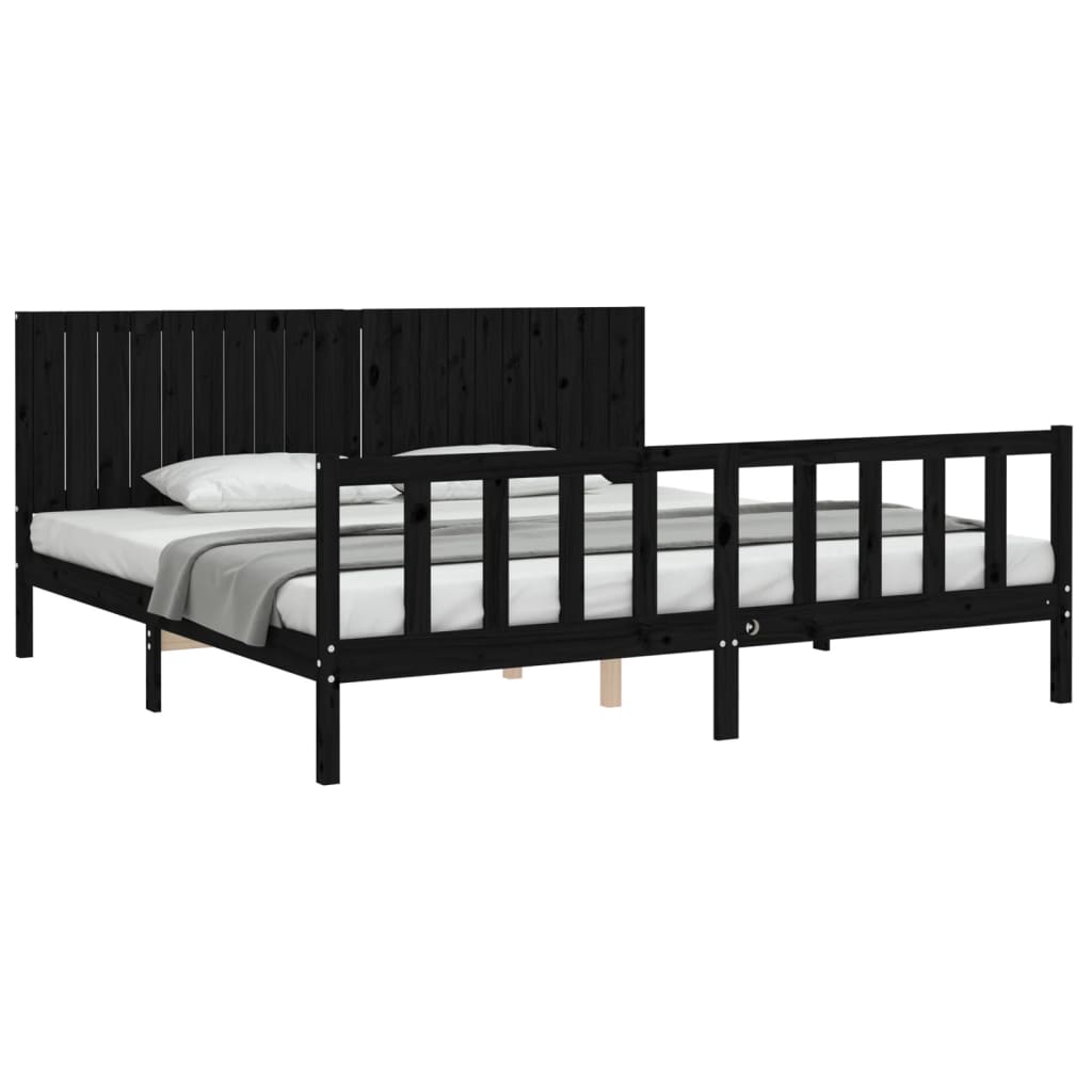 Cadre de lit sans matelas noir 200x200 cm bois massif de pin