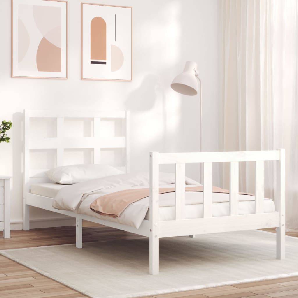 Cadre de lit sans matelas blanc bois de pin massif