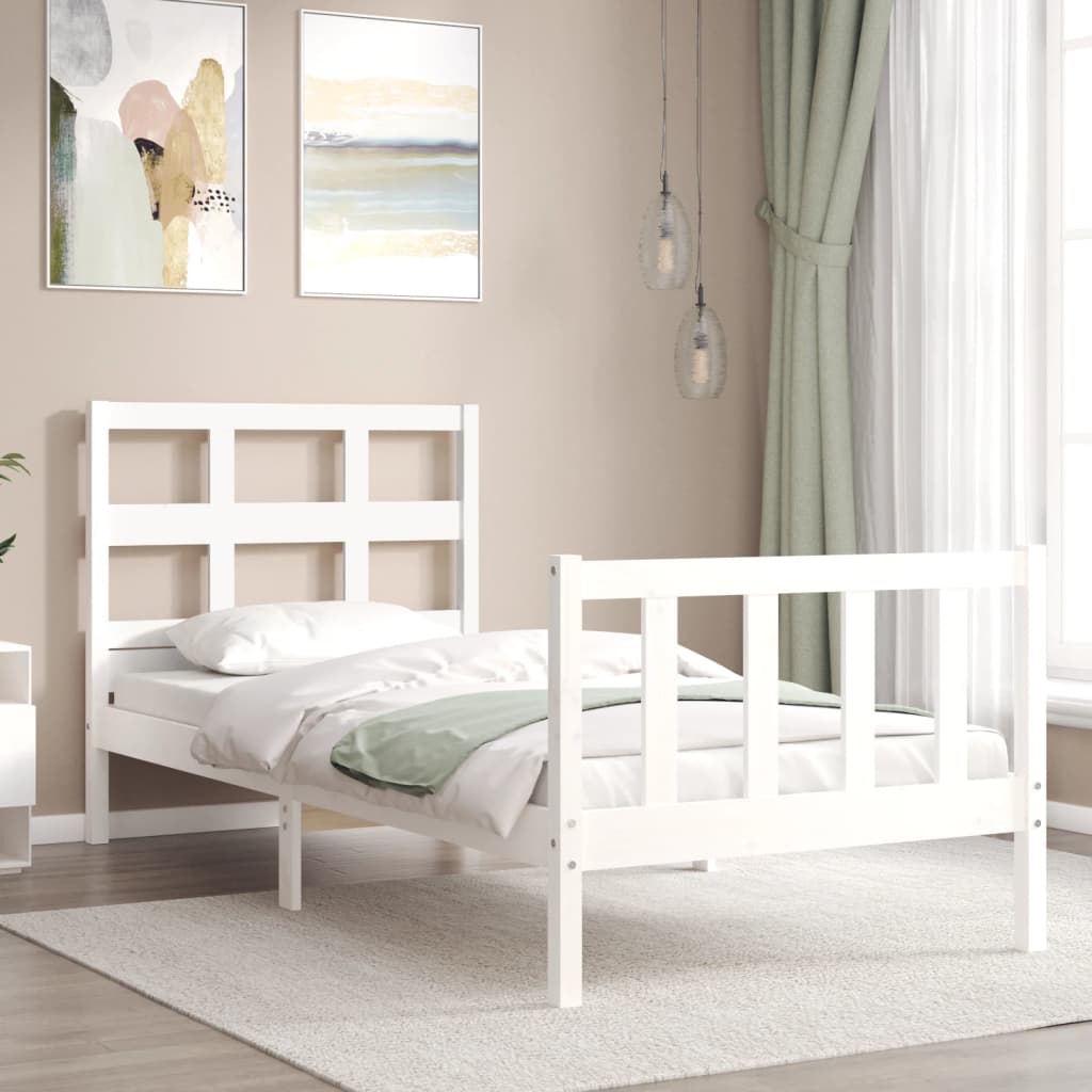 Bed frame without mattress white solid pine wood