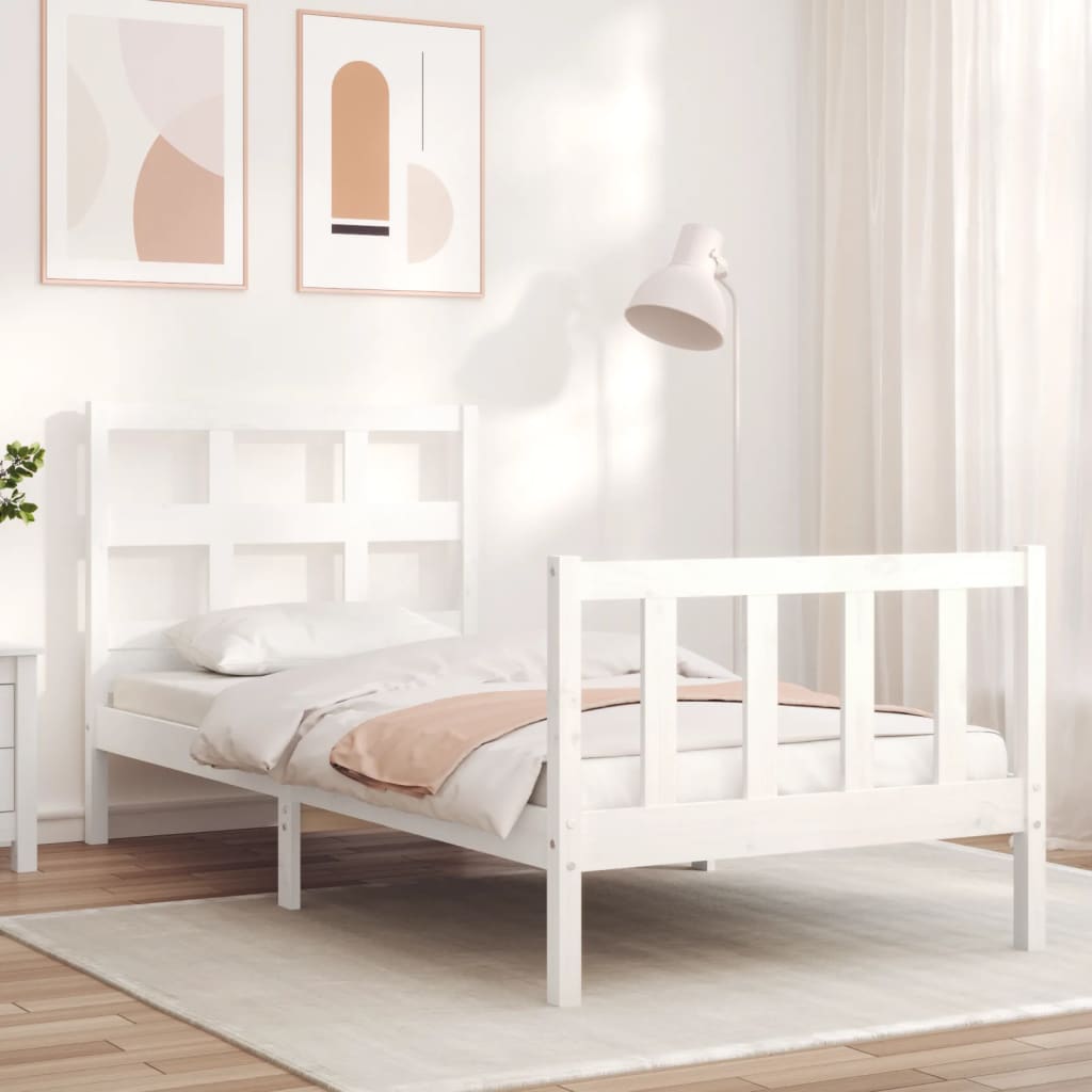 Bed frame without mattress white solid pine wood