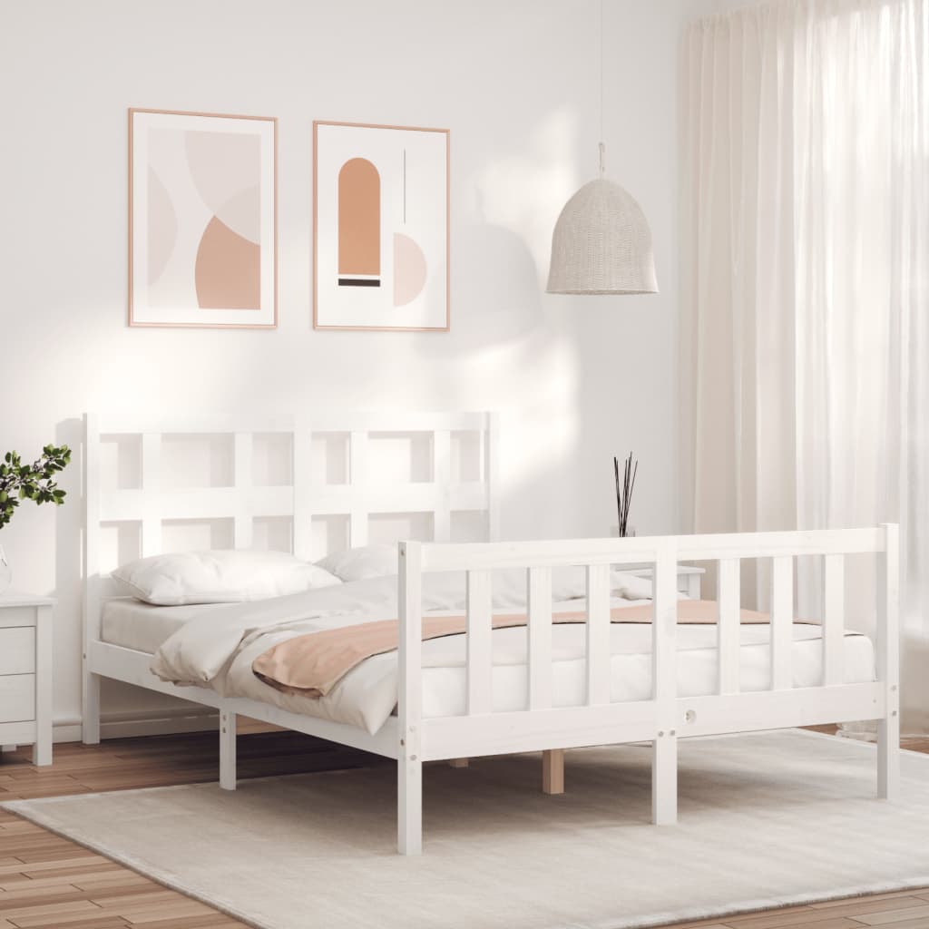 Bed frame without mattress white solid pine wood