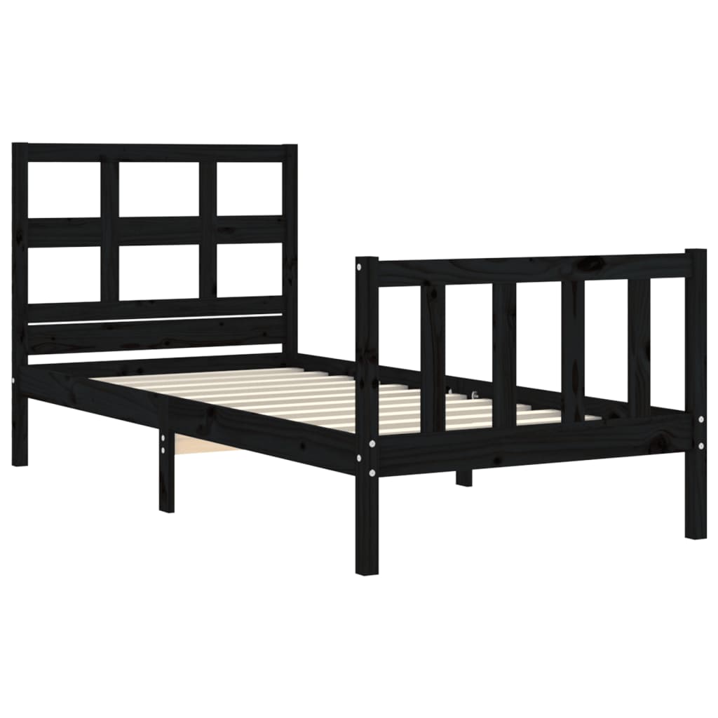 Cadre de lit sans matelas noir 90x200 cm bois de pin massif