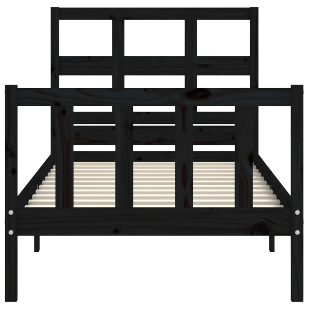 Cadre de lit sans matelas noir 90x200 cm bois de pin massif