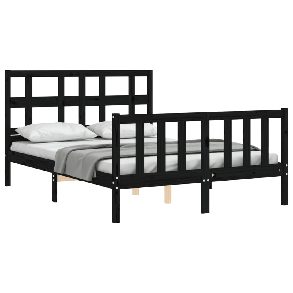 Cadre de lit sans matelas noir 120x200 cm bois de pin massif