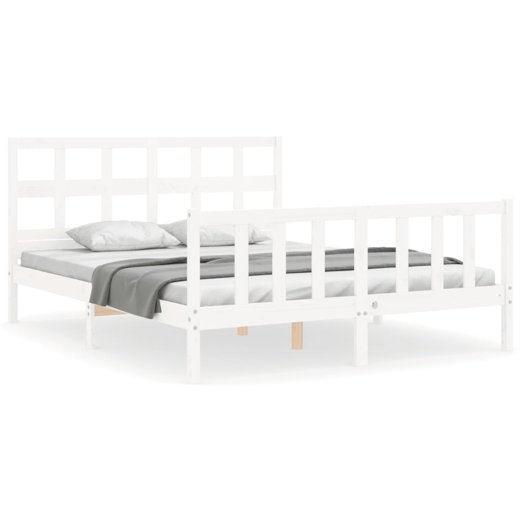 Cadre de lit sans matelas blanc bois de pin massif