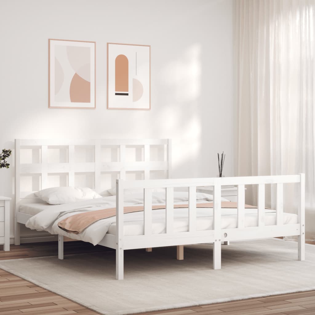 Cadre de lit sans matelas blanc bois de pin massif