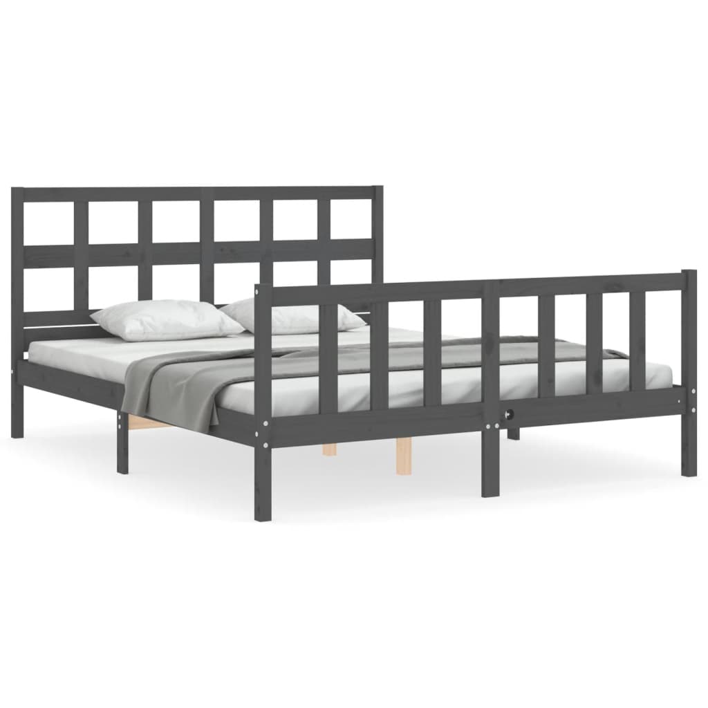 Cadre de lit sans matelas gris bois de pin massif