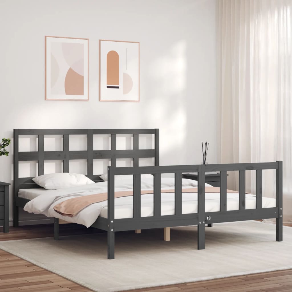 Cadre de lit sans matelas gris bois de pin massif