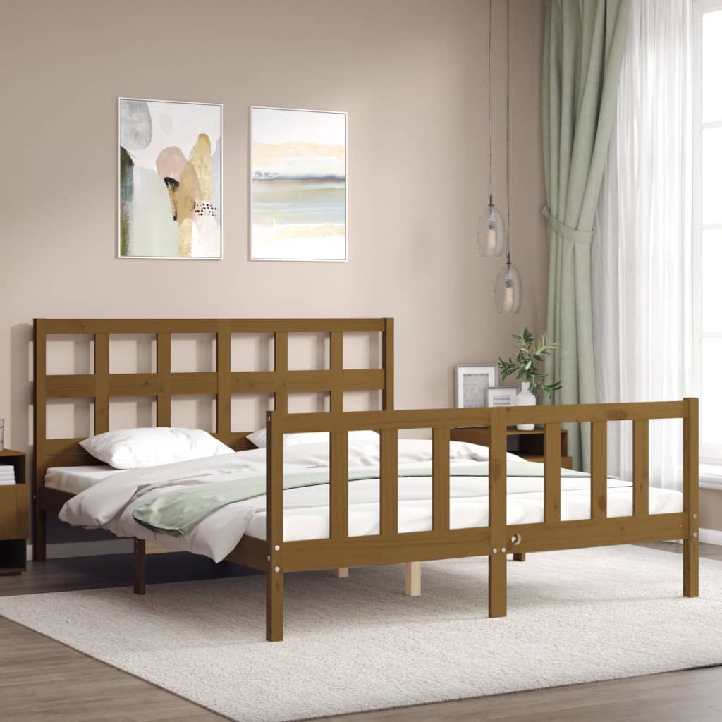 Cadre de lit sans matelas marron miel bois massif