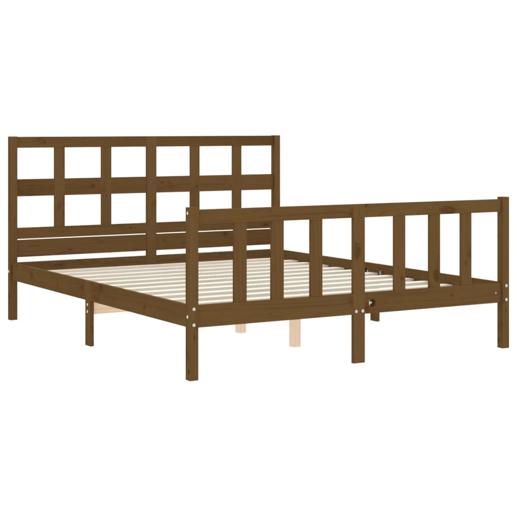 Cadre de lit sans matelas marron miel bois massif