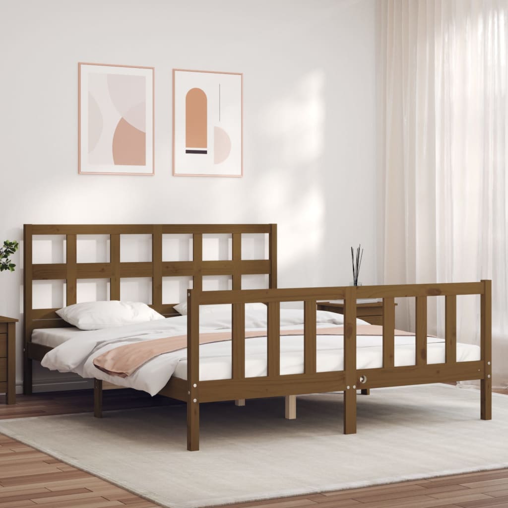 Cadre de lit sans matelas marron miel bois massif