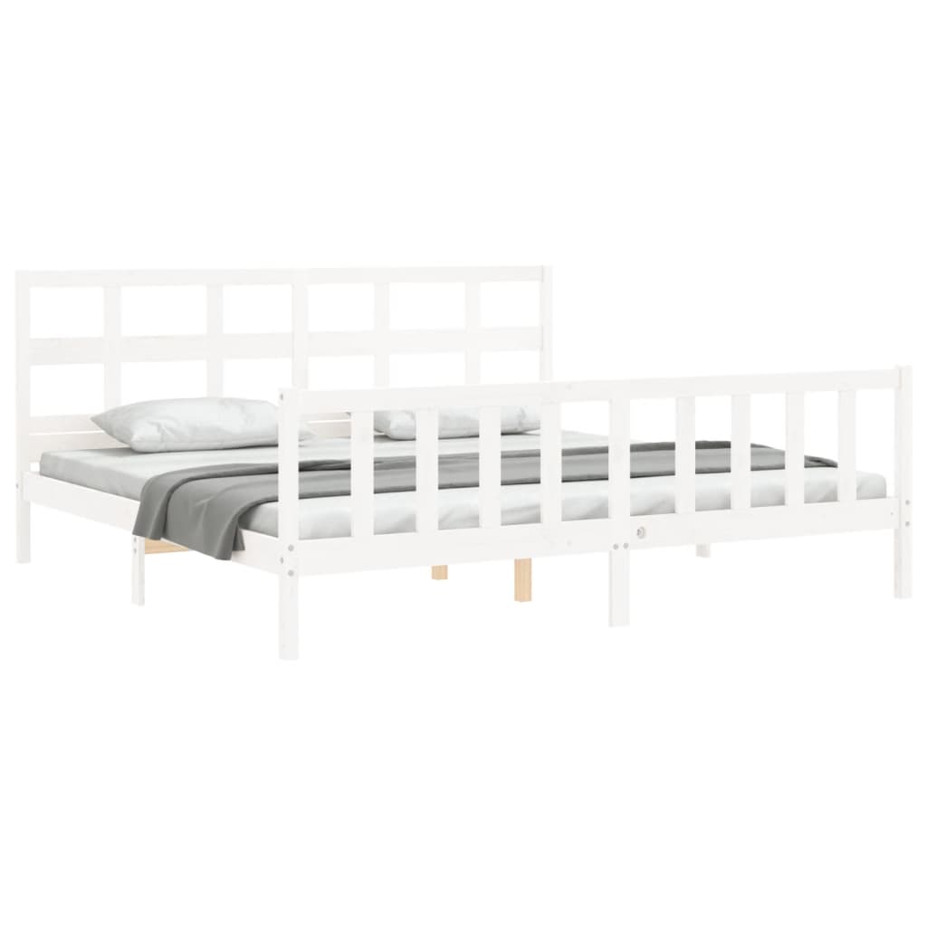 Cadre de lit sans matelas blanc bois massif de pin