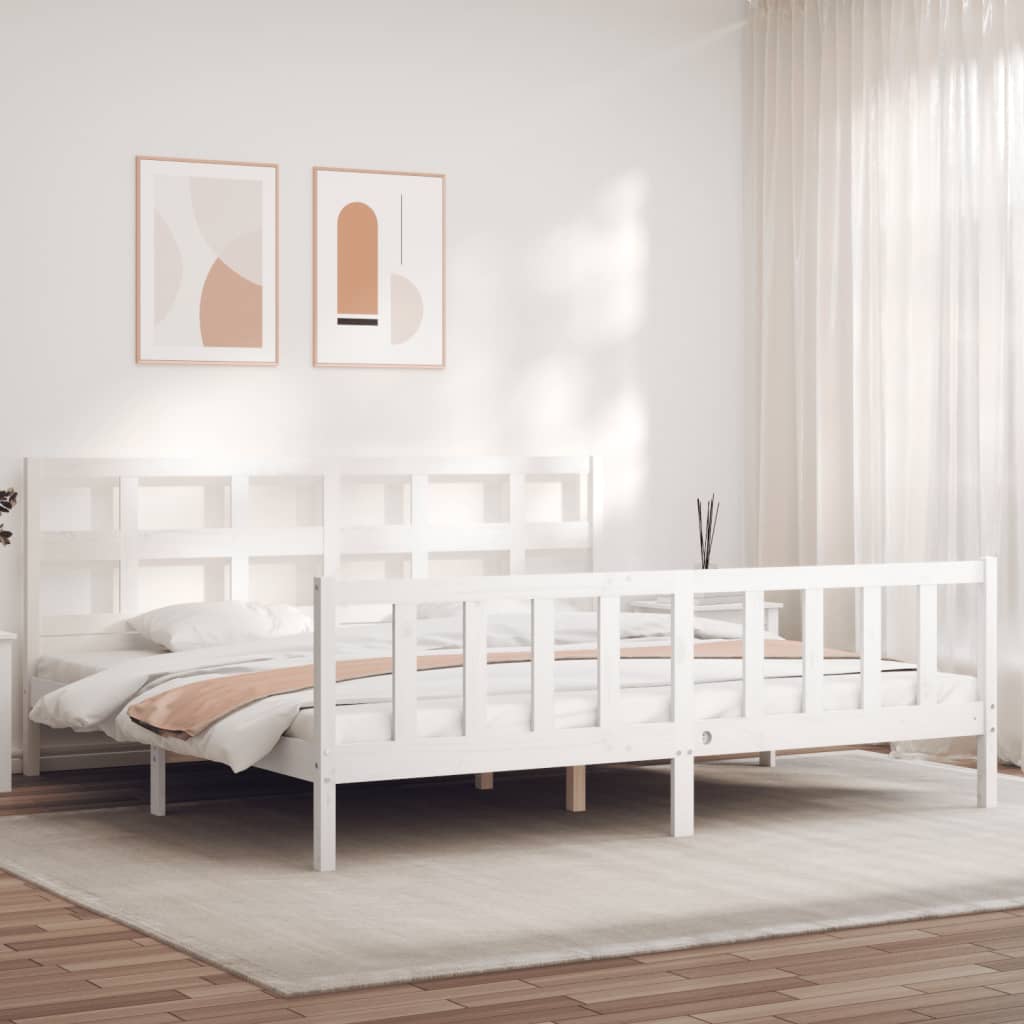 Cadre de lit sans matelas blanc bois massif de pin