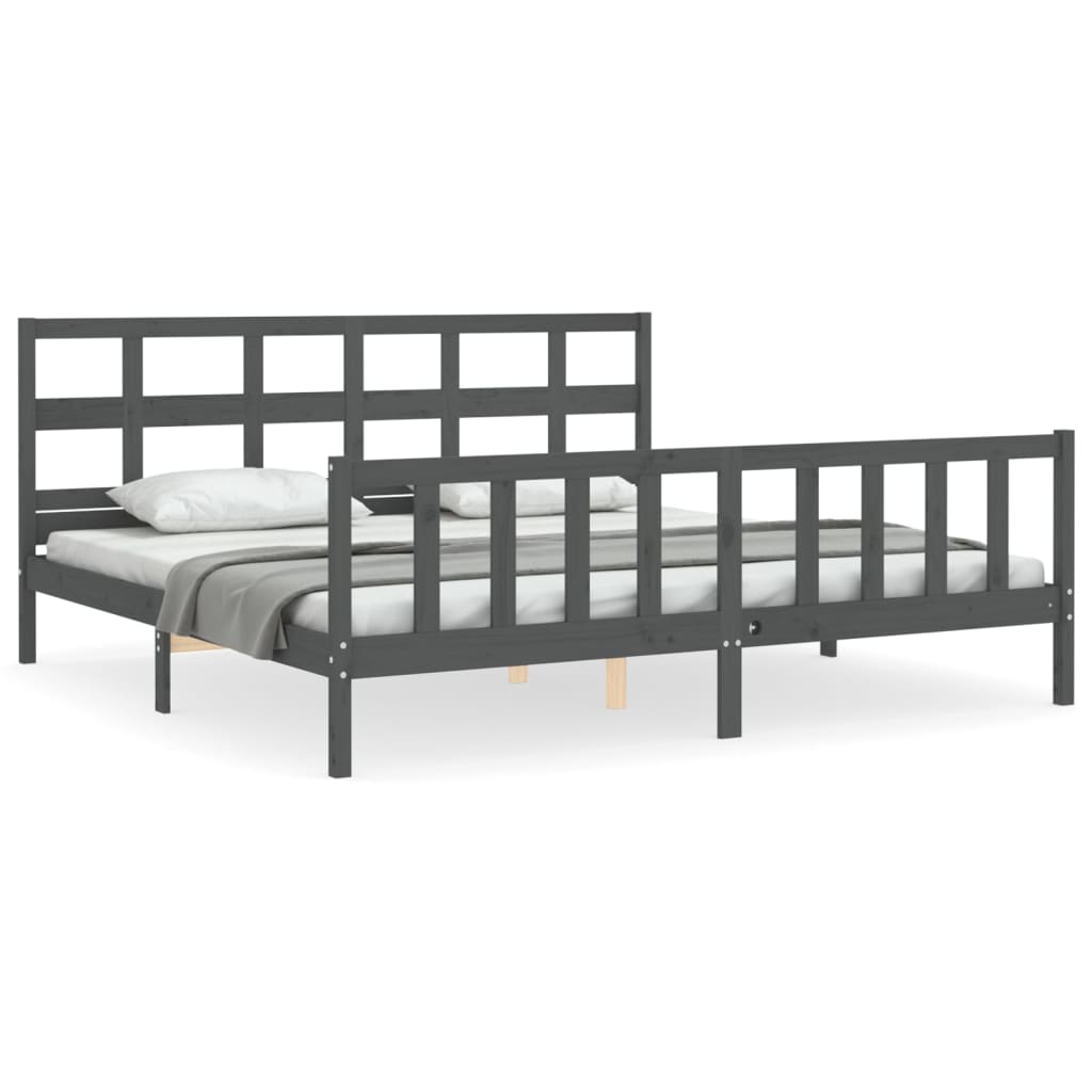 Cadre de lit sans matelas gris 200x200 cm bois massif de pin