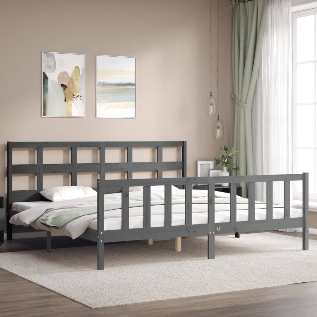 Cadre de lit sans matelas gris 200x200 cm bois massif de pin