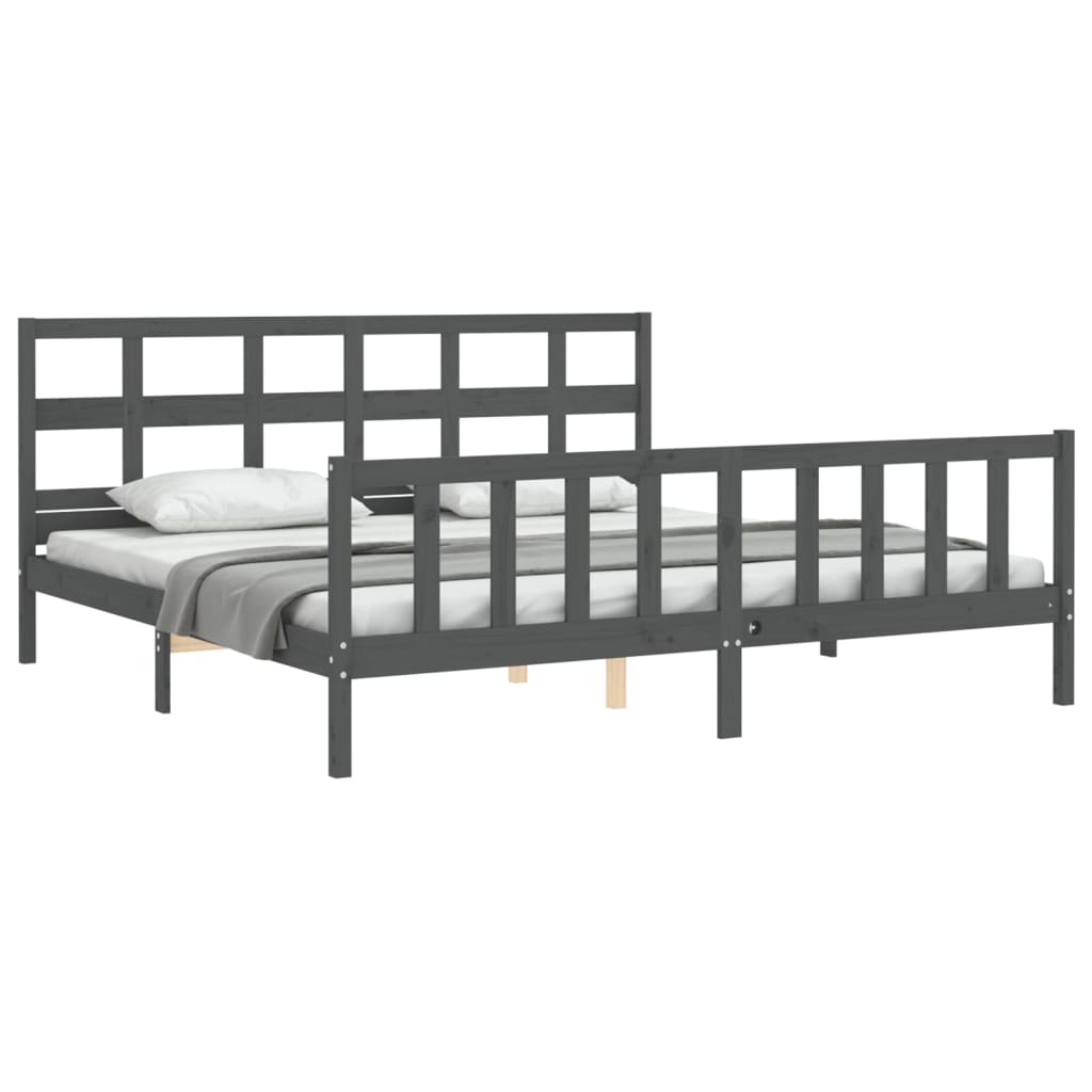 Cadre de lit sans matelas gris 200x200 cm bois massif de pin