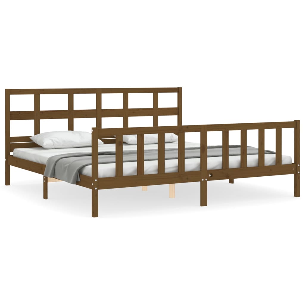 Cadre de lit sans matelas marron miel 200x200cm bois pin massif