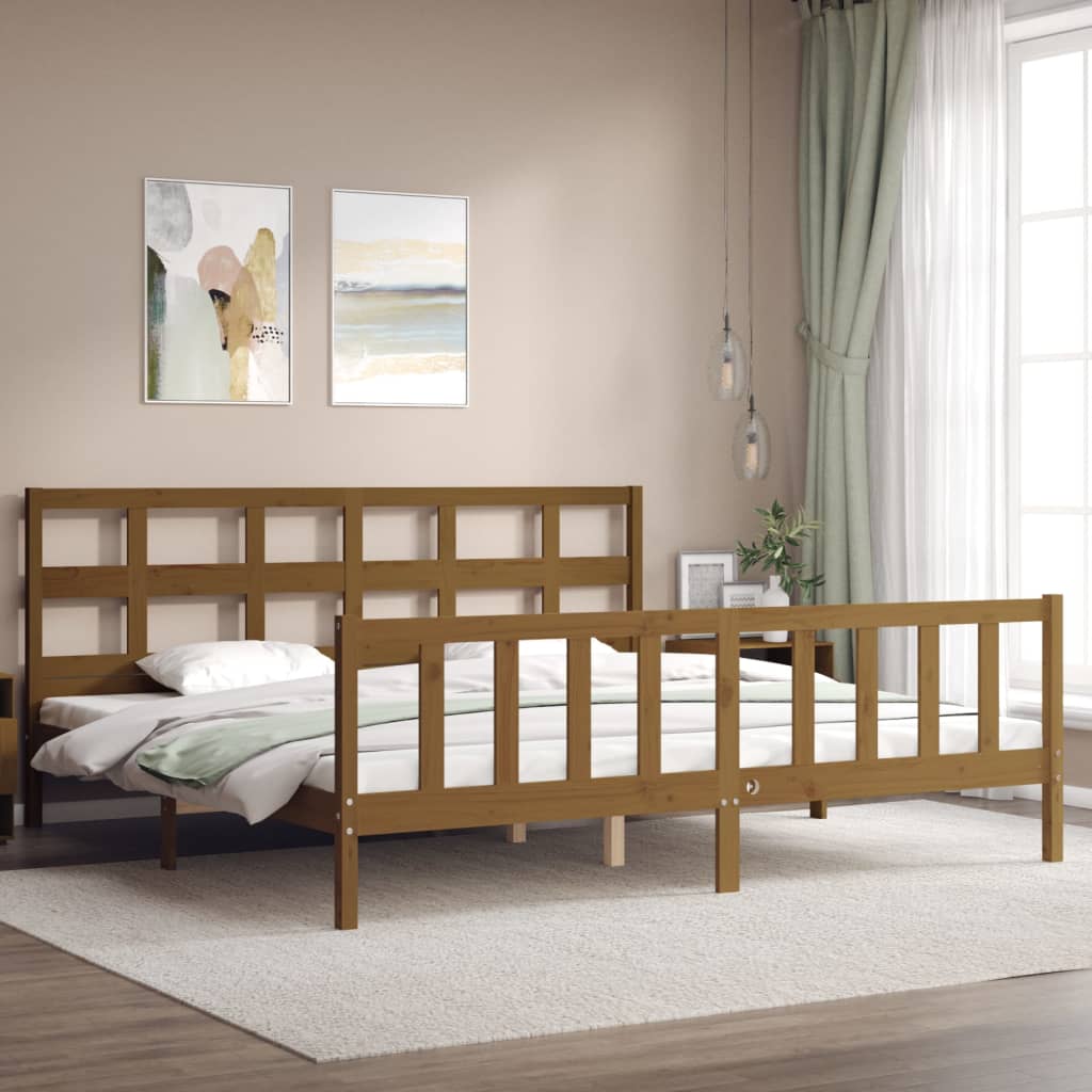 Cadre de lit sans matelas marron miel 200x200cm bois pin massif