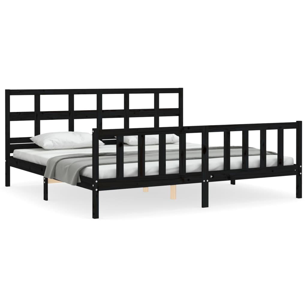 Cadre de lit sans matelas noir 200x200 cm bois massif de pin