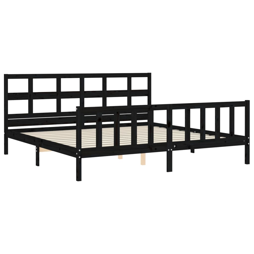 Cadre de lit sans matelas noir 200x200 cm bois massif de pin