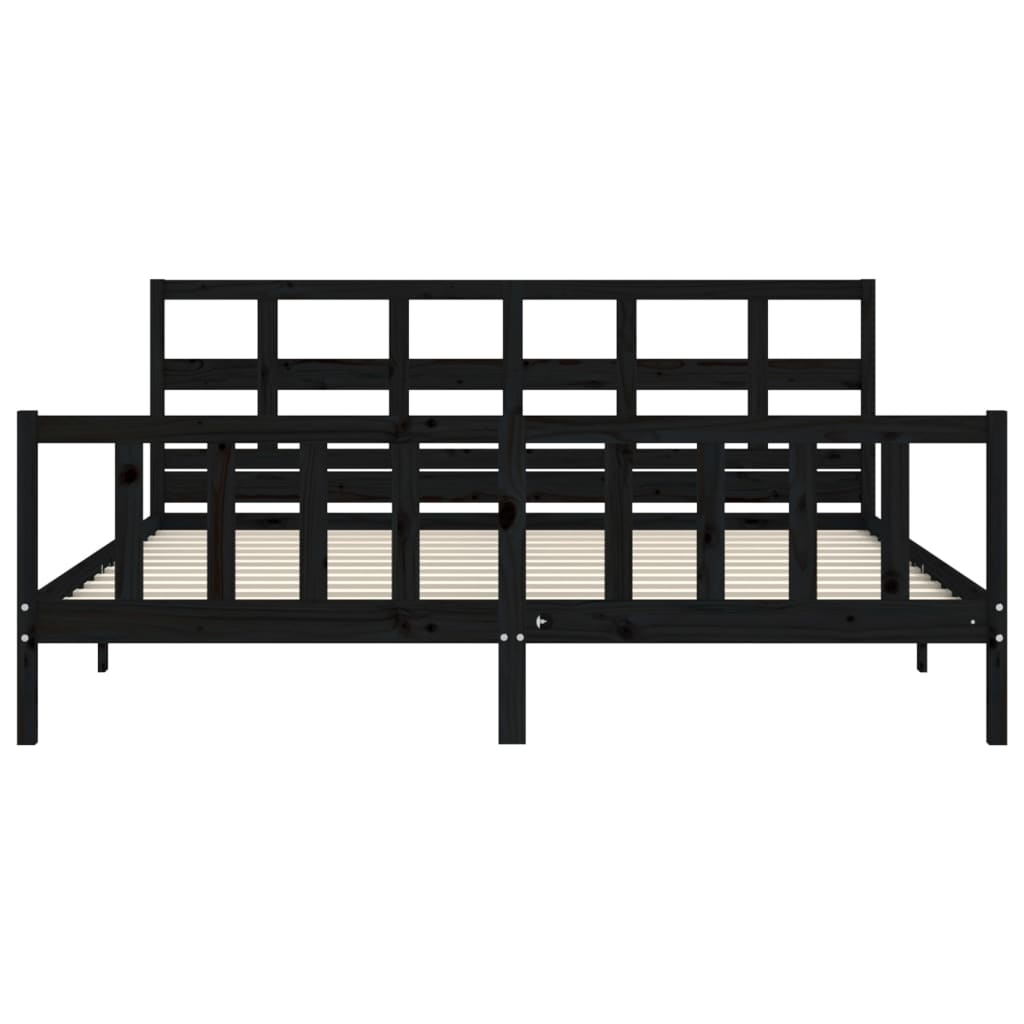 Cadre de lit sans matelas noir 200x200 cm bois massif de pin