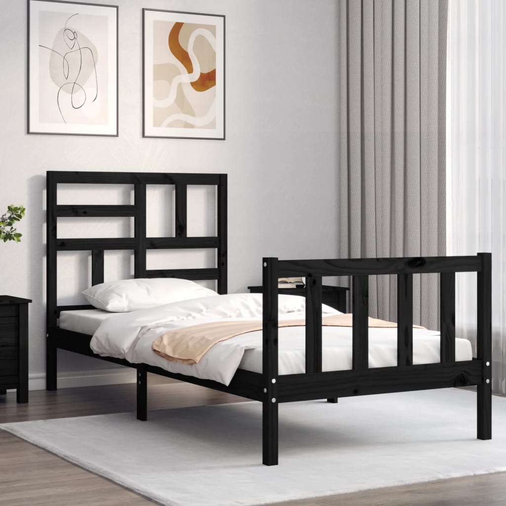 Cadre de lit sans matelas noir 90x200 cm bois de pin massif