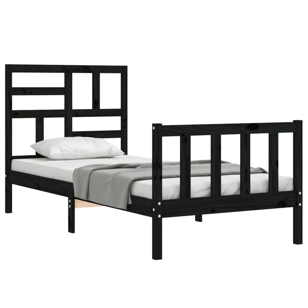 Cadre de lit sans matelas noir 100x200 cm bois massif de pin