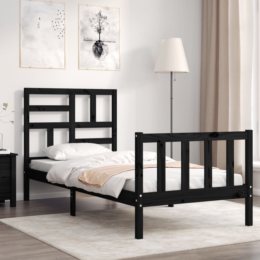 Cadre de lit sans matelas noir 100x200 cm bois massif de pin