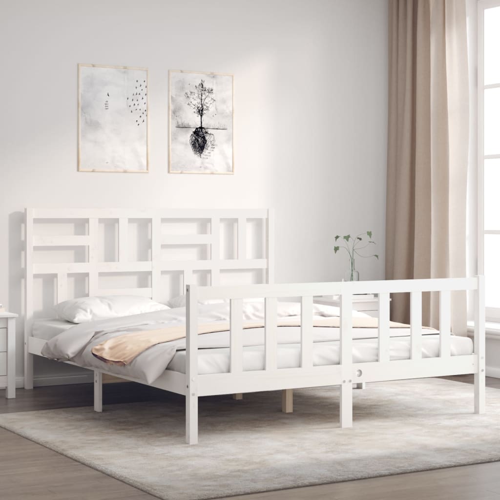 Cadre de lit sans matelas blanc bois de pin massif