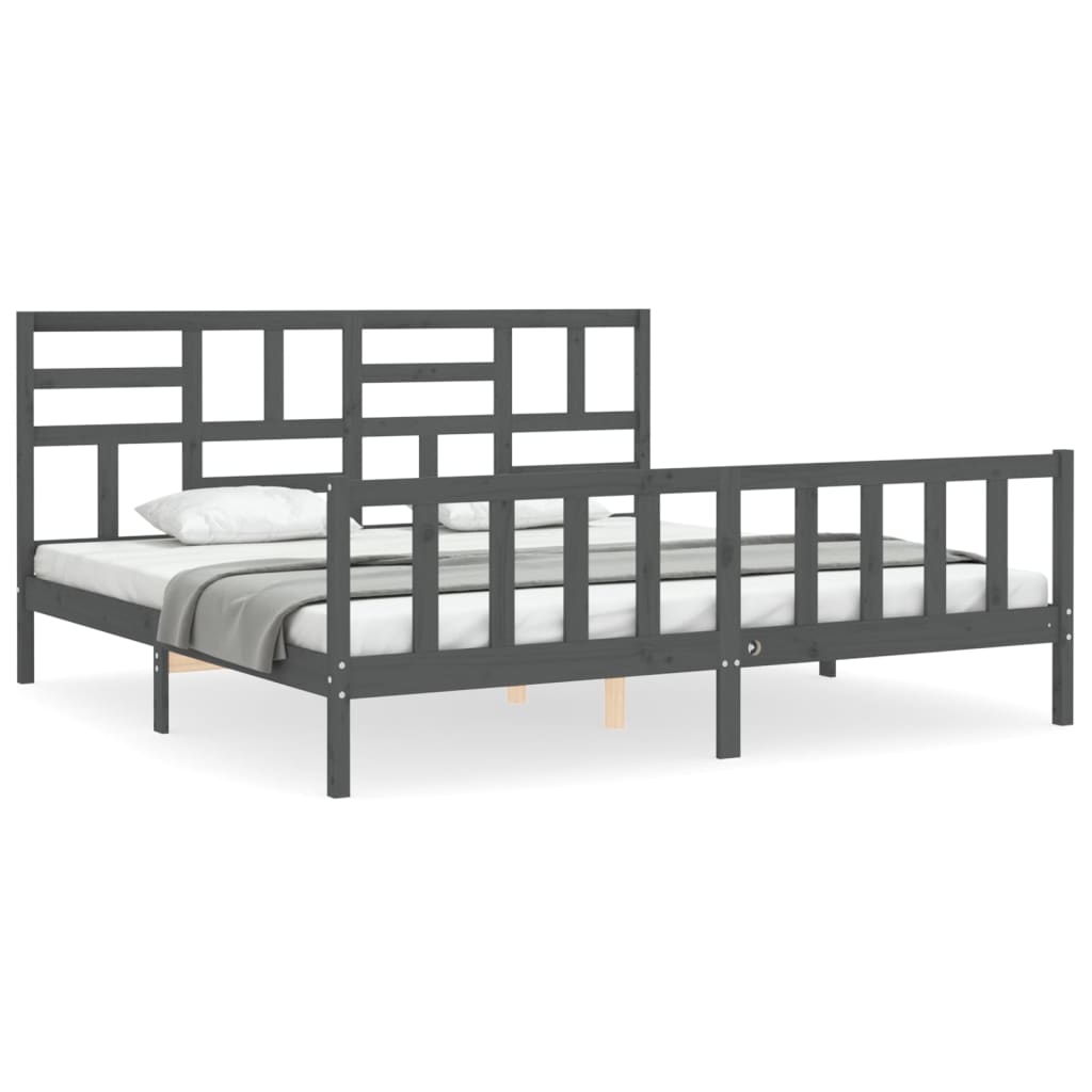 Cadre de lit sans matelas gris 200x200 cm bois massif de pin