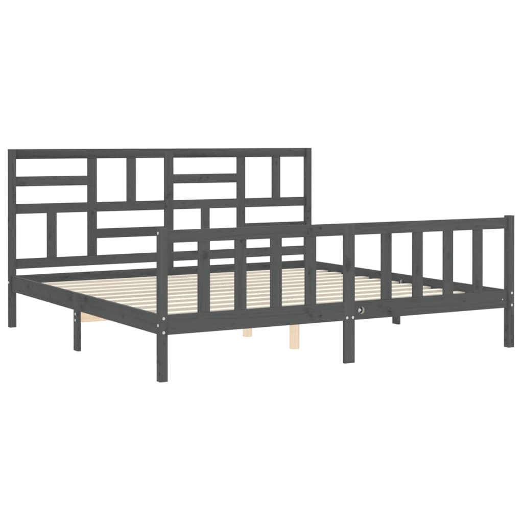 Cadre de lit sans matelas gris 200x200 cm bois massif de pin