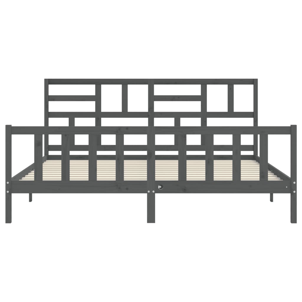 Cadre de lit sans matelas gris 200x200 cm bois massif de pin