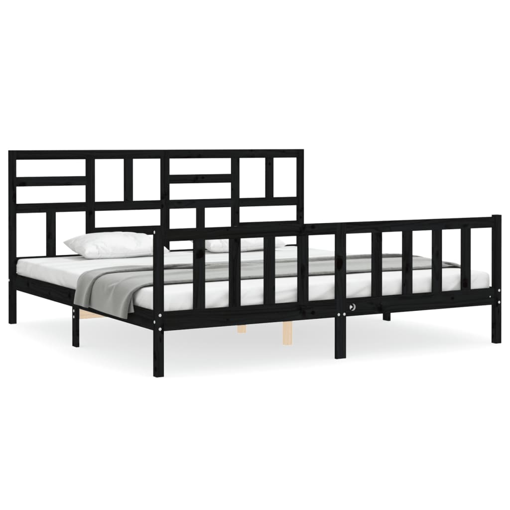 Cadre de lit sans matelas noir 200x200 cm bois massif de pin