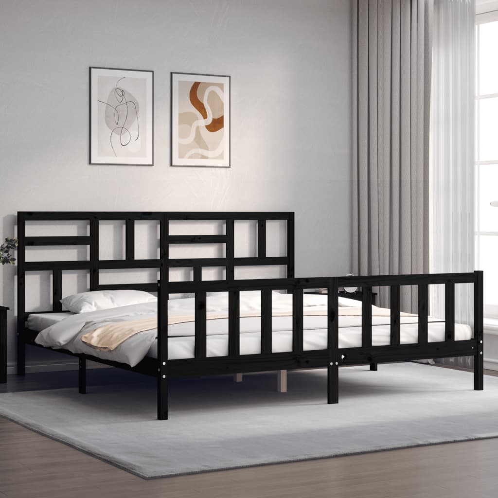 Cadre de lit sans matelas noir 200x200 cm bois massif de pin