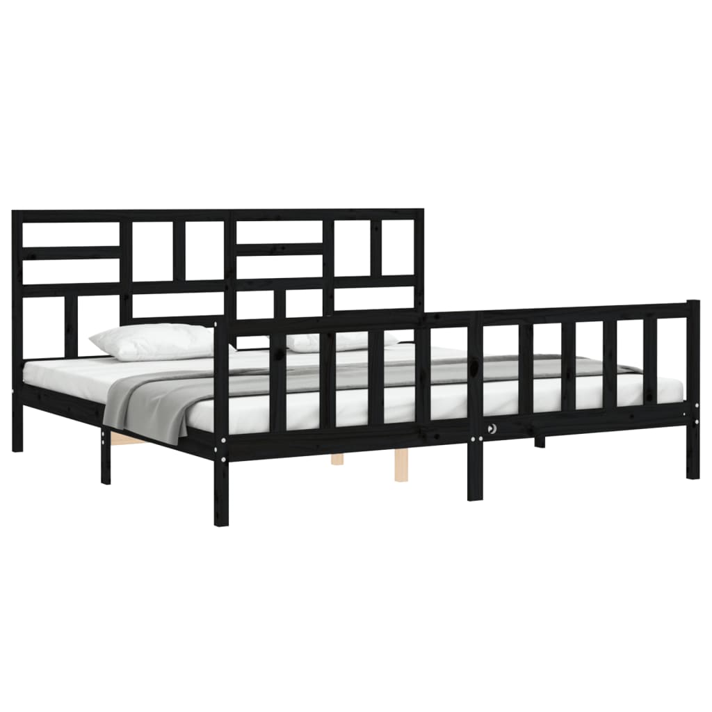 Cadre de lit sans matelas noir 200x200 cm bois massif de pin