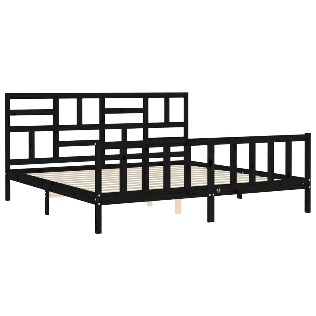 Cadre de lit sans matelas noir 200x200 cm bois massif de pin