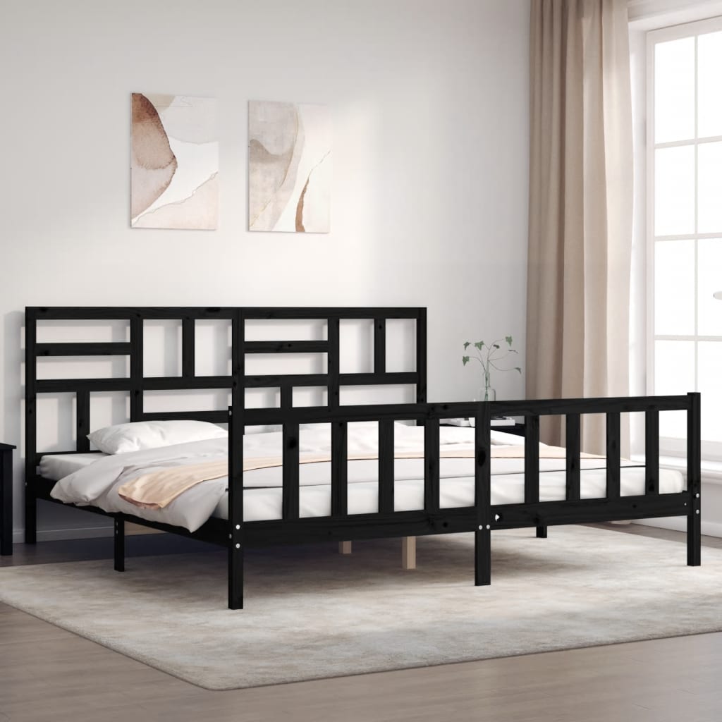 Cadre de lit sans matelas noir 200x200 cm bois massif de pin