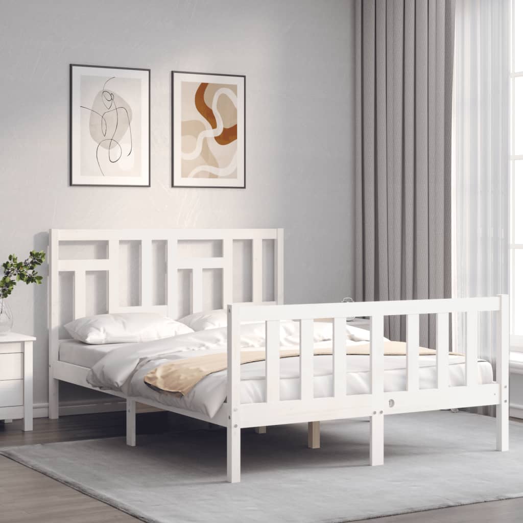 Bed frame without mattress white solid pine wood