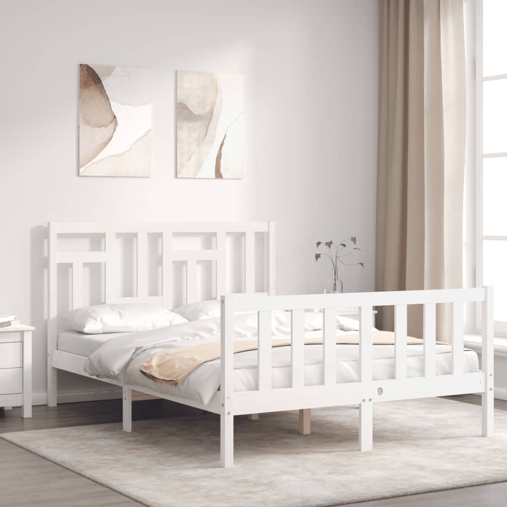 Bed frame without mattress white solid pine wood