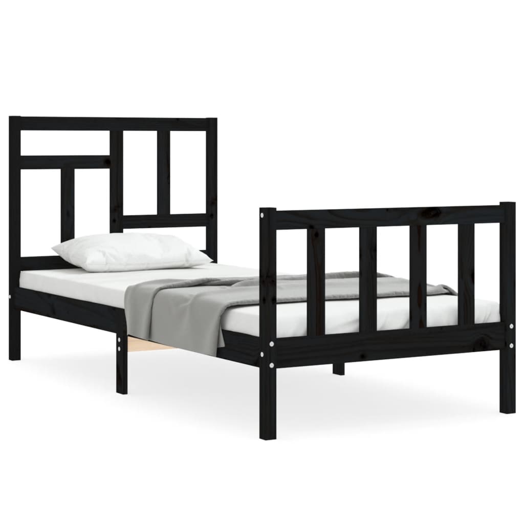 Cadre de lit sans matelas noir 90x200 cm bois de pin massif