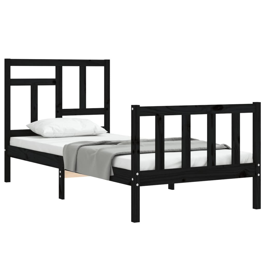 Cadre de lit sans matelas noir 90x200 cm bois de pin massif