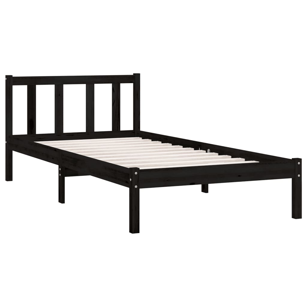 Cadre de lit sans matelas noir 90x200 cm bois de pin massif